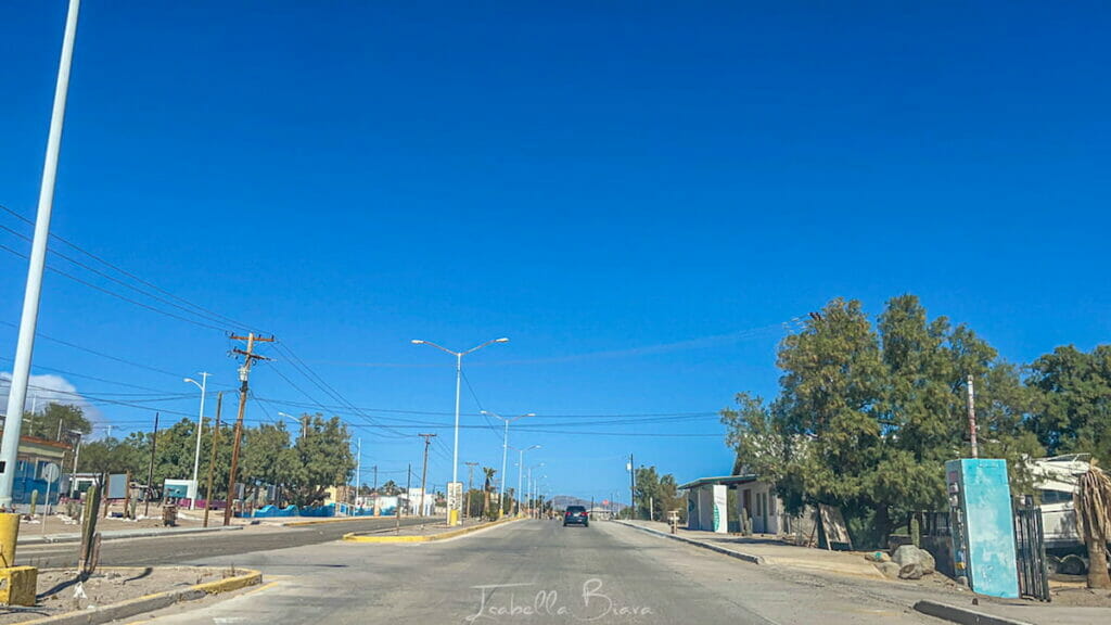 The main road in Bahia de los Angeles town.