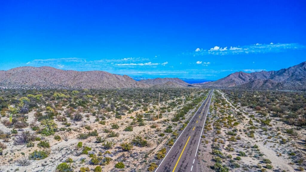 Aerial view of the road going to Bahia de los Angeles.