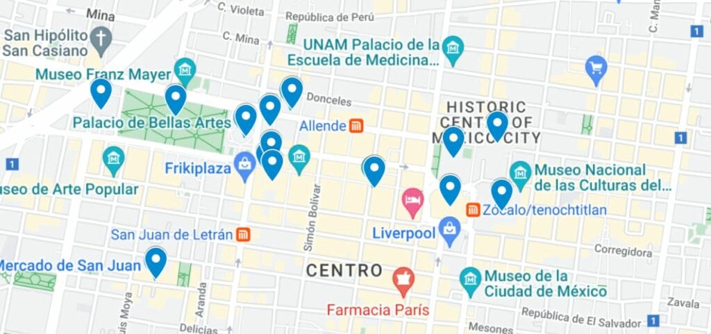 Down Town Mexico city HIstorical center map