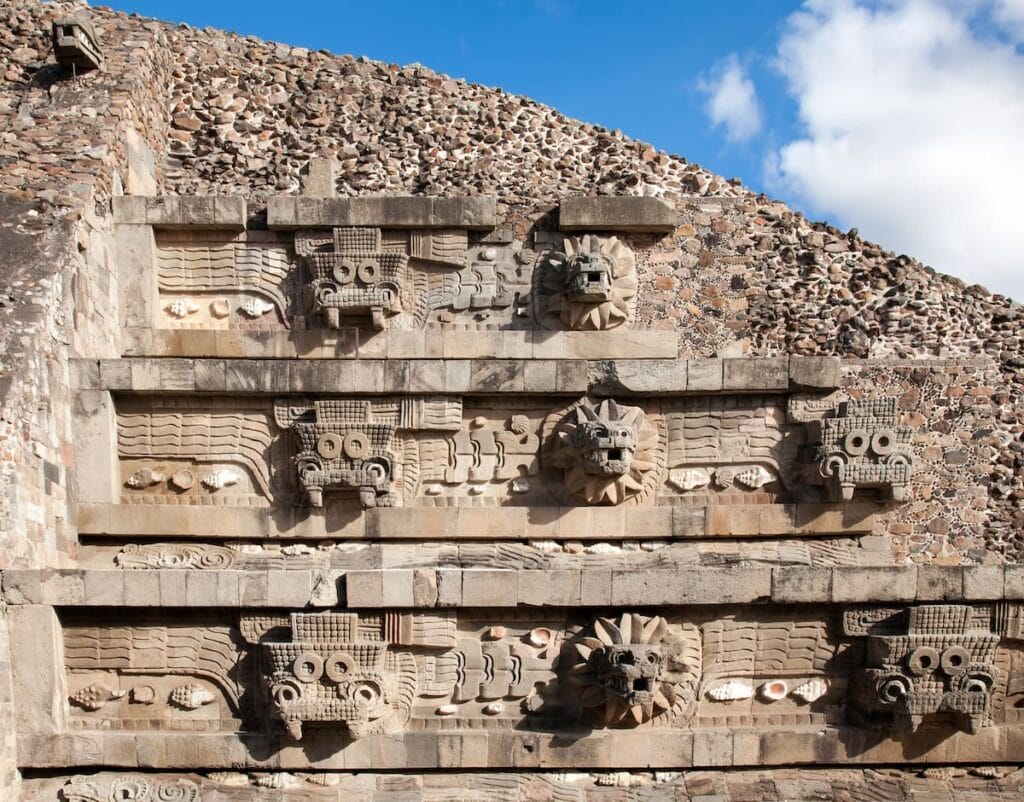 Serpent pyramid at Teotihuacan.