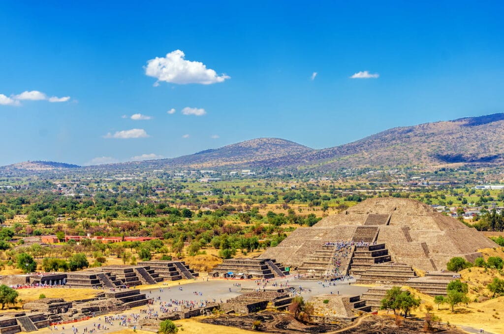 Teotihuacan Pyramids on a bright sunny day.