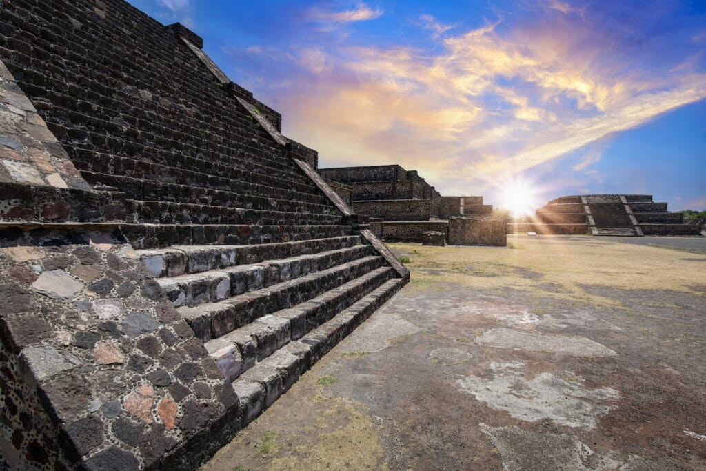 Teotihuacan pyramids on a sunset.