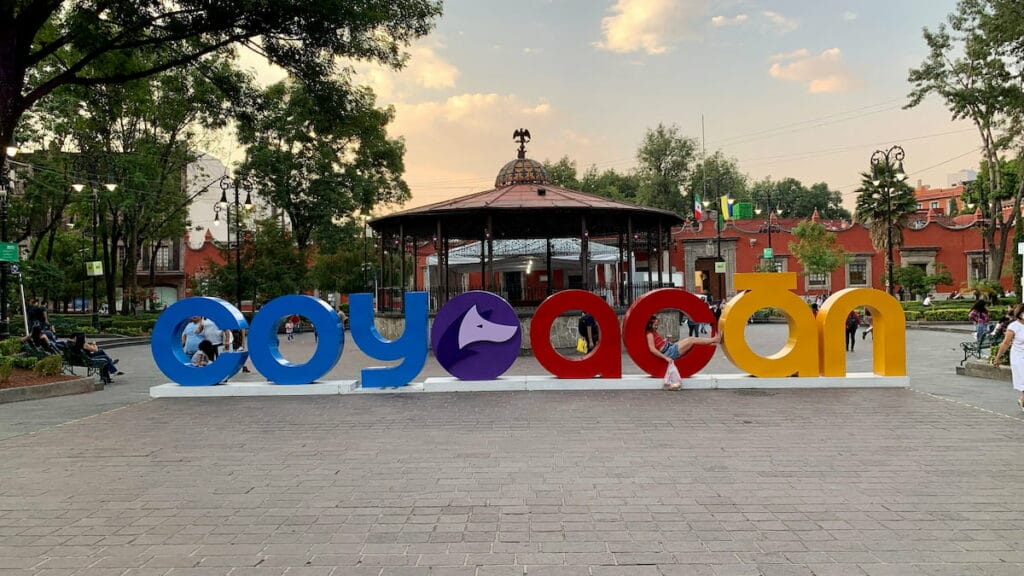Coyoacan signage on a sunset.