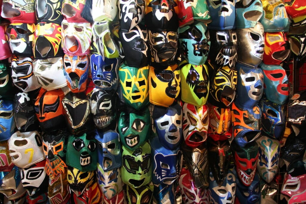 Lucha Libre masks on display.