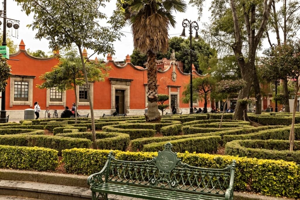 Traditional houses in Coyoacan near the park.