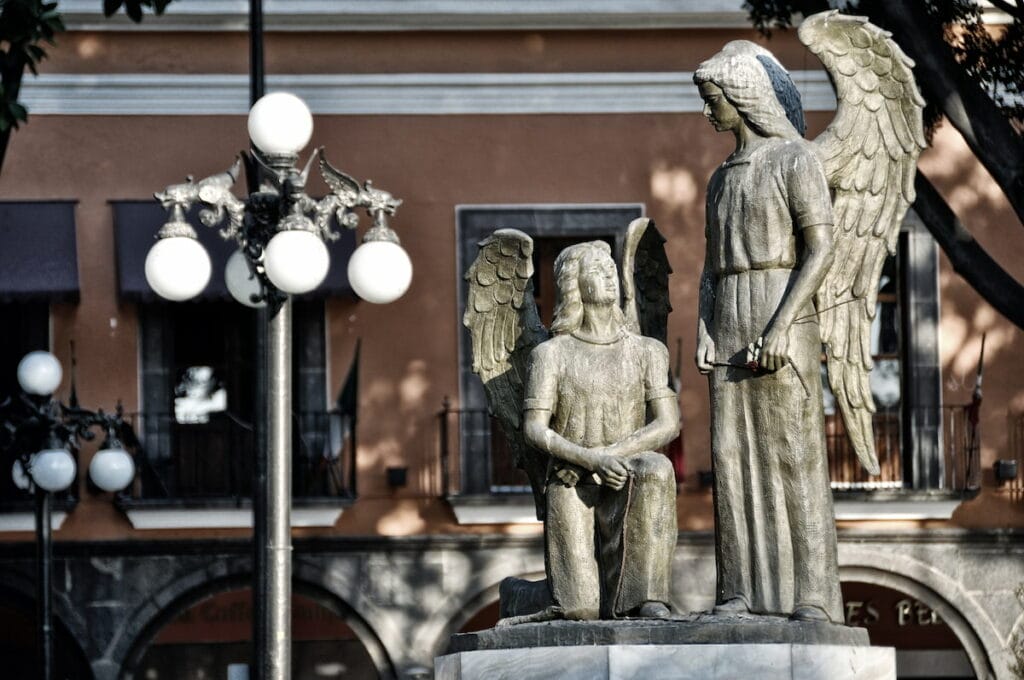 Angel statues in Puebla.
