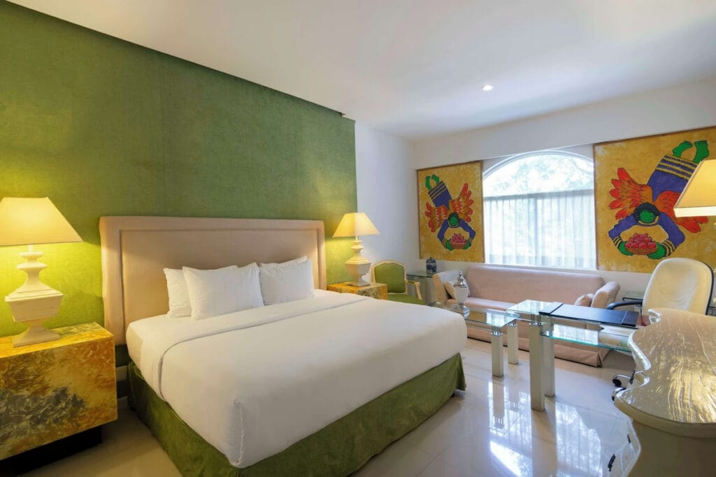 Hotel room at MM Grand Hotel in Puebla.