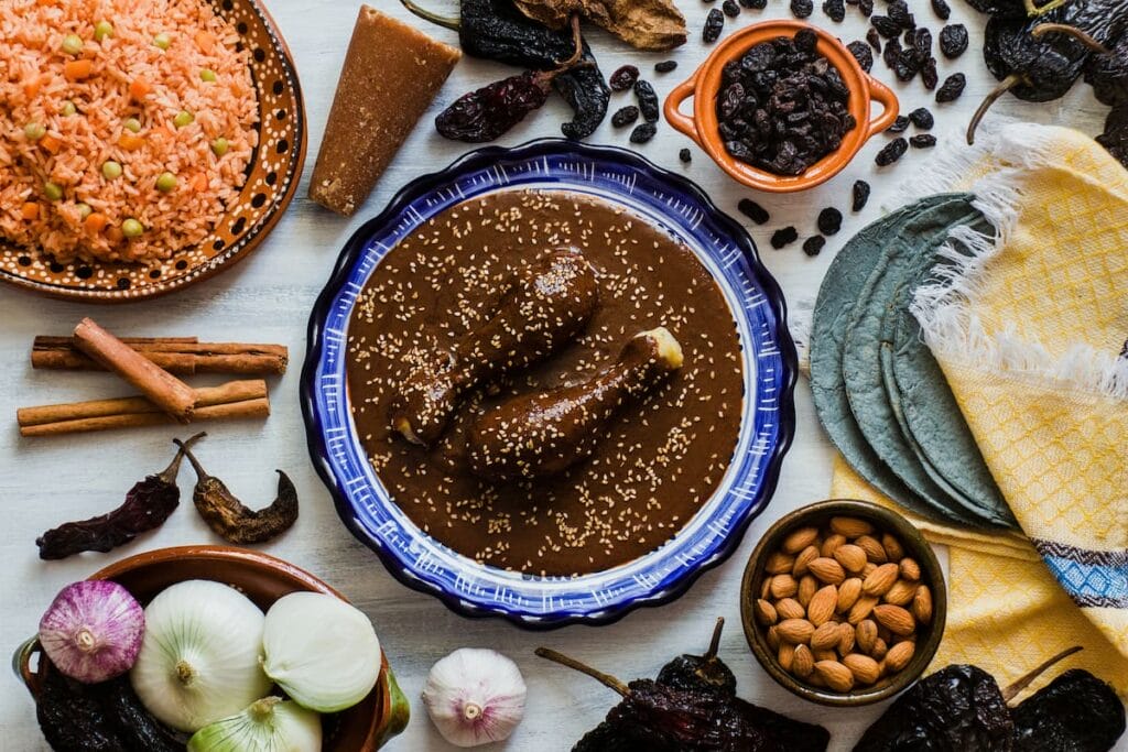 Mole Poblano and other ingredients.