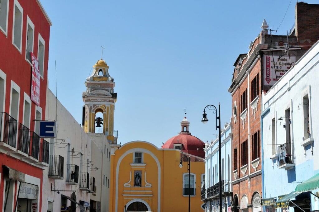 Puebla cityscape and the cathedral.