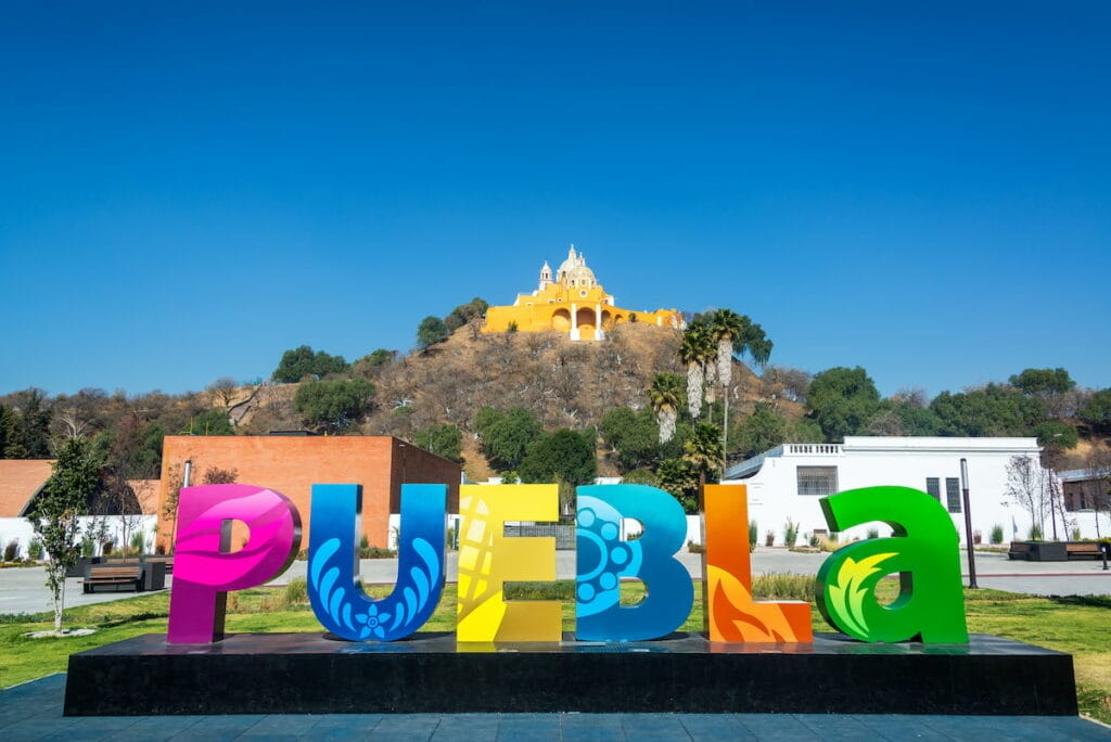 Colorful signage in Puebla.