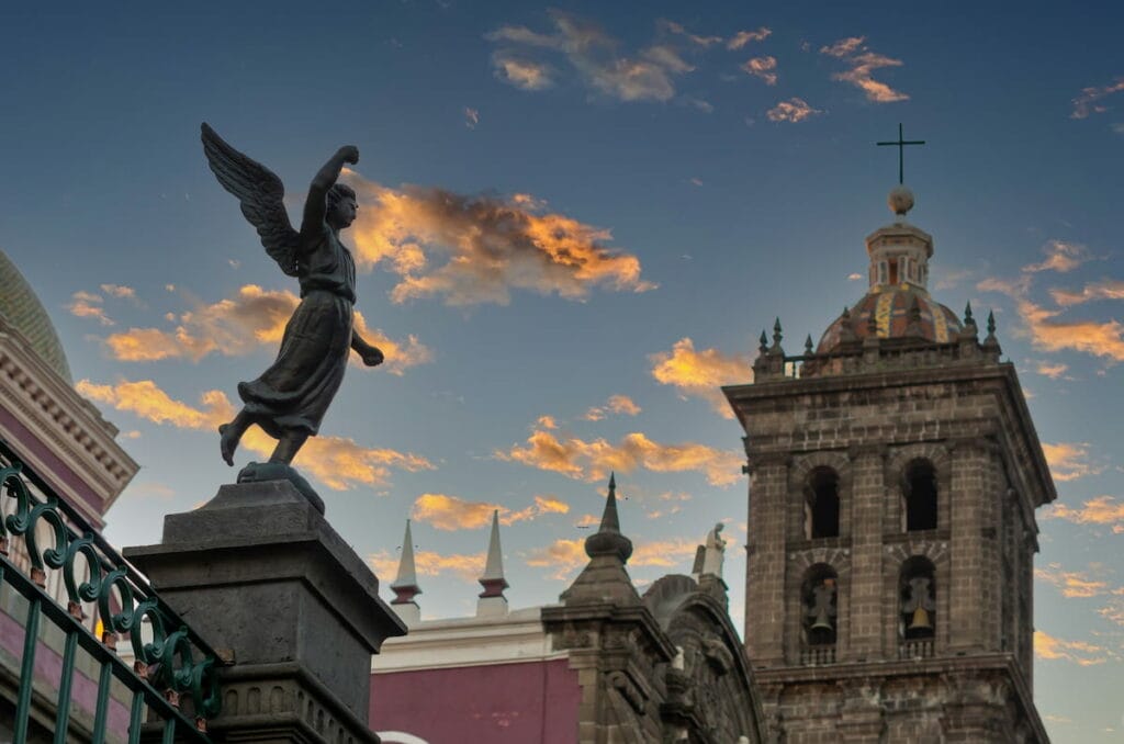 Church near the angel statue in Puebla - day trips from Puebla.