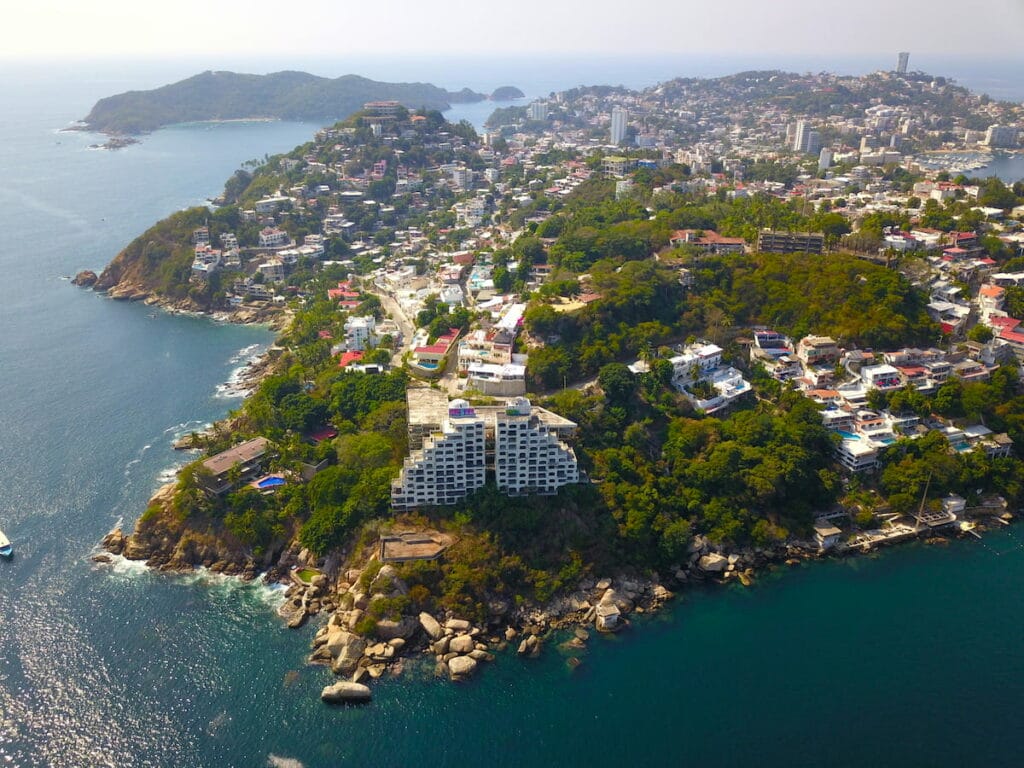A high view of the peninsula from the beaches in Acapulco, Mexico.