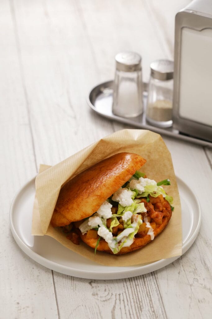 Chorizo sandwich on a plate one of the most popular Mexico City street food.
