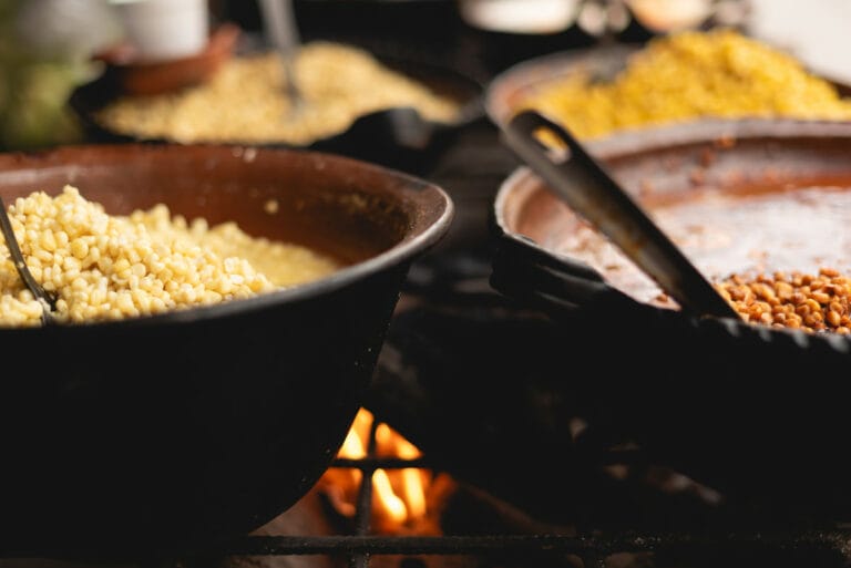 Esquites on metal pan.