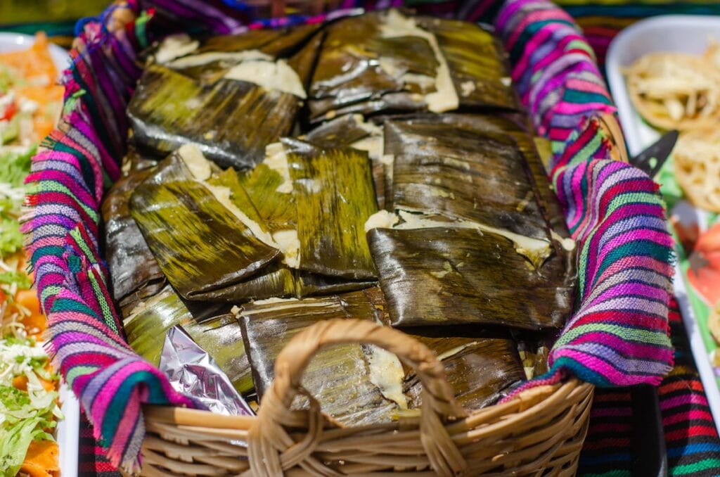 Tamales on a basket.