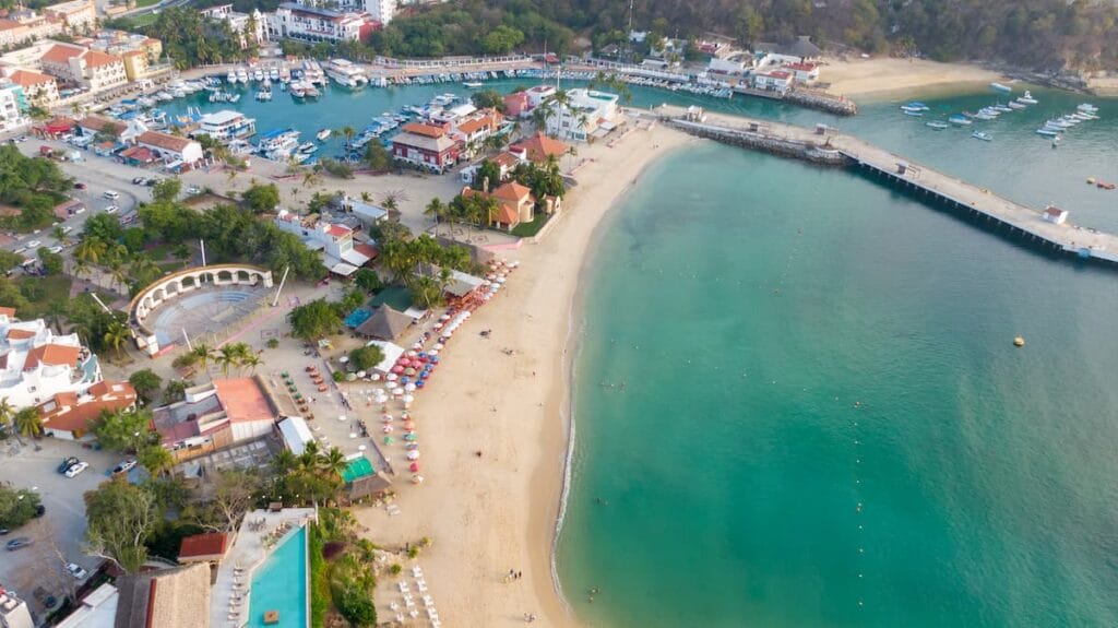 Aerial view of the Huatulco Beach.