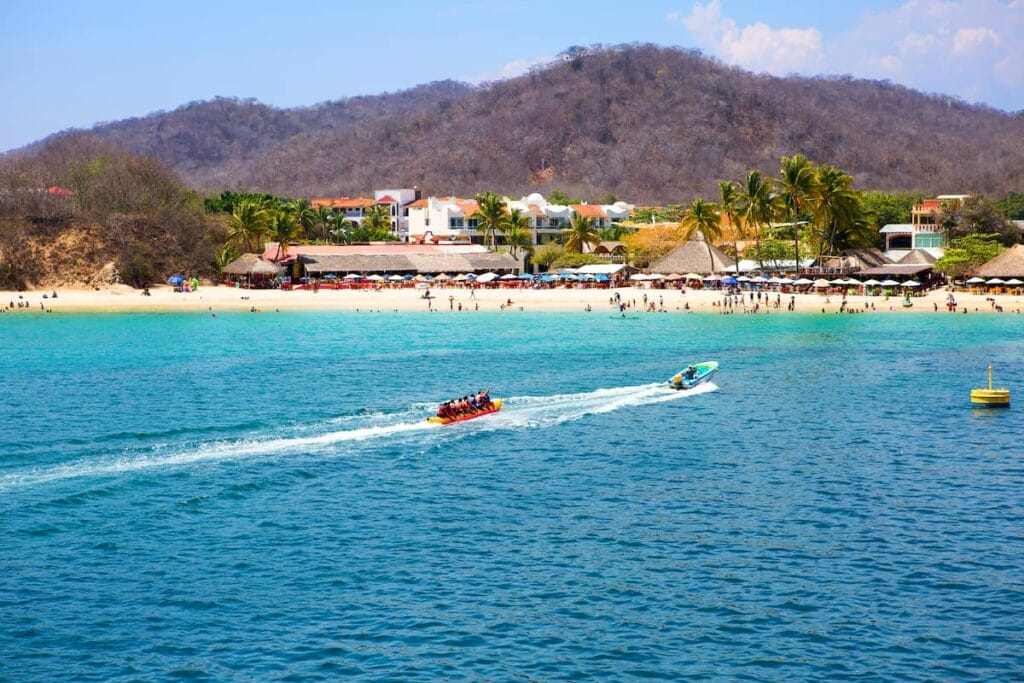 Aerial view of the beach in Huatulco.