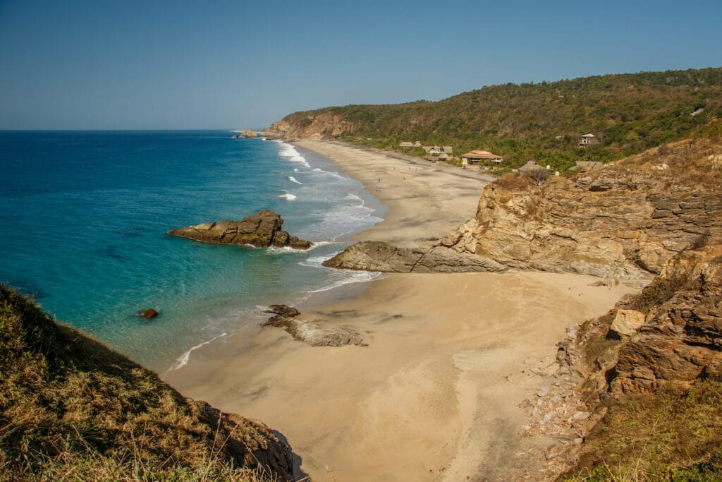 Quiet beach in Zipolite Village in Oaxaca.