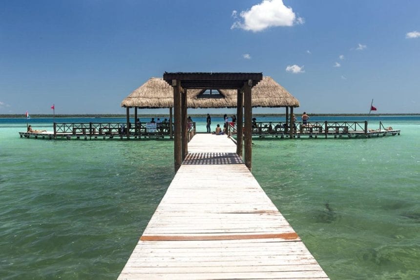 boardwalk  and platform on a lake 