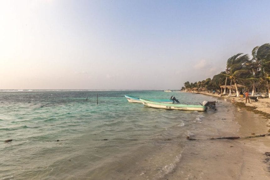 Deserted beach and a boat