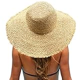 YUHAN PRETTY Straw Beach Hats for Women Wide Brim UV Protection Packable Floppy Raffia Sun Hat Drawstring(Natural)