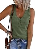 MEROKEETY Women's Sleevless V Neck Tank Top Solid Color Summer Basic Tees Shirts, Green, M
