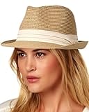 Lvaiz Womens Straw Hat Short Brim Panama Fedora Beach Sun Trilby Hat for Vacation Gentlemen Roll Up Summer Hat A01-khaki L