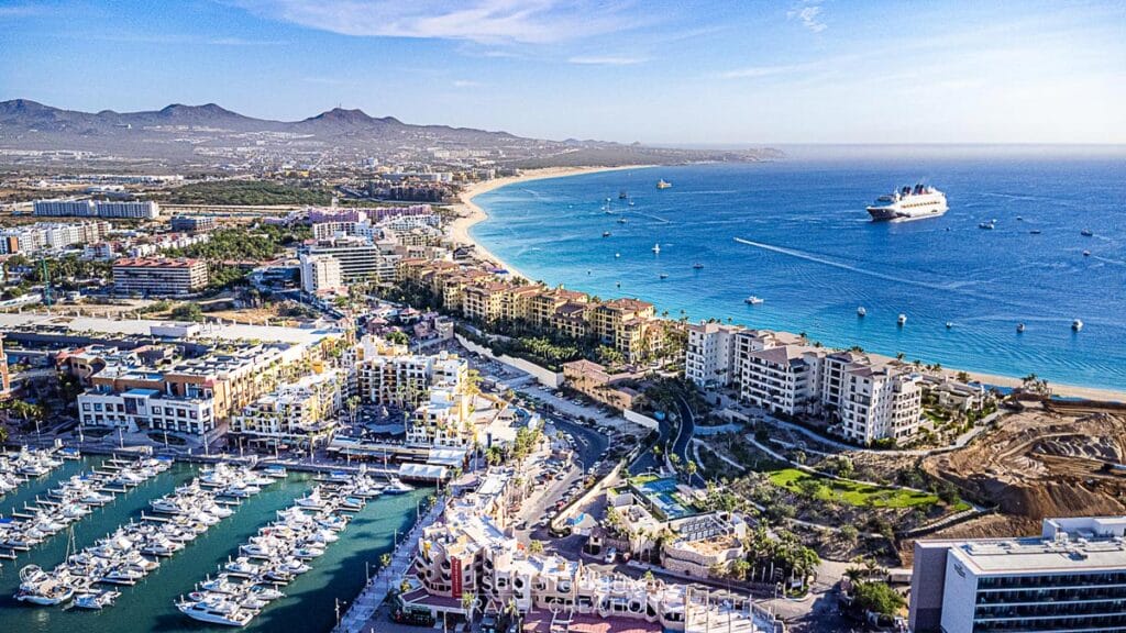 Medano beach and marina overview in Cabo San Lucas
