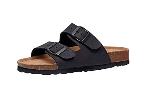 CUSHIONAIRE Women's Lane Cork Footbed Sandal With +Comfort, Black, 7.5
