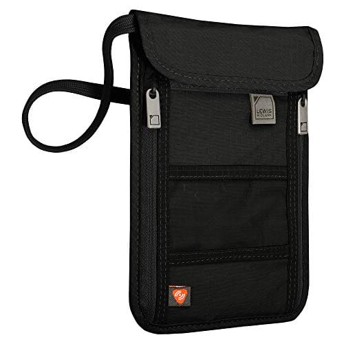 Lewis N. Clark RFID Blocking Stash Neck Wallet, Travel Pouch + Passport Holder for Women & Men, Black, One Size