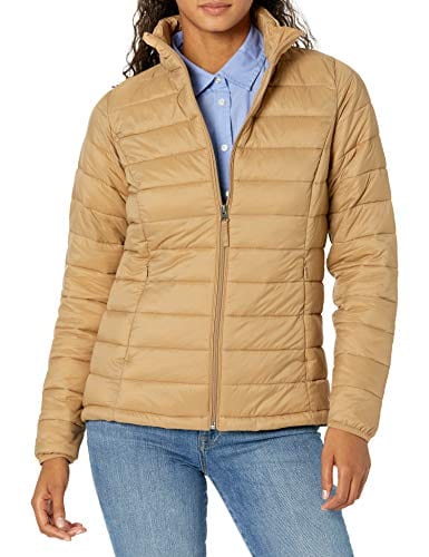 Amazon Essentials Women's Lightweight Long-Sleeve Water-Resistant Packable Puffer Jacket (Available in Plus Size), Camel, XX-Large