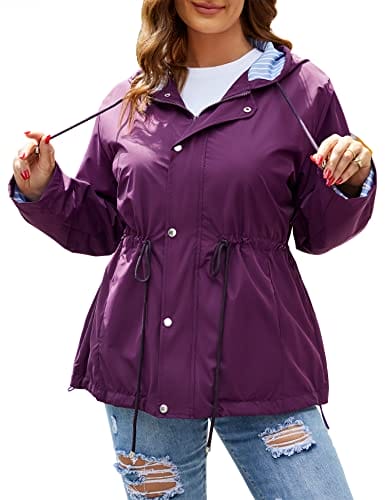 Avoogue Women Light Rain Jacket Waterproof Active Outdoor Trench Rain-Coat with Hood Lightweight Plus Size for Girls Purple 5X-Large