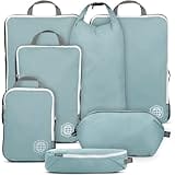 Large Packing Cubes for Travel-Extra Large Compression Luggage Organizers 7 Piece Set-Ultralight, Expandable/Compression Bags for Clothes by TRIPPED Travel Gear (DustyTeal/White)