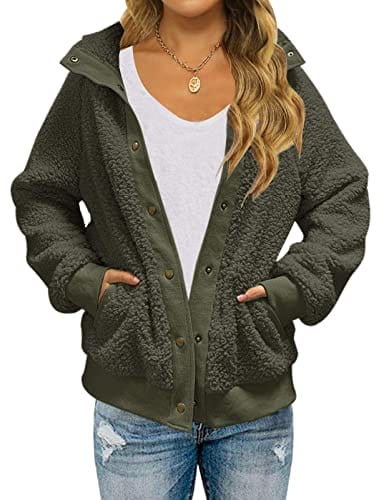 MEROKEETY Women's 2023 Winter Long Sleeve Button Sherpa Jacket Coat Casual Warm Fleece