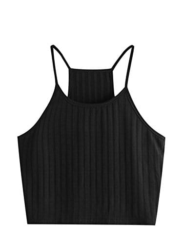 SheIn Women's Summer Basic Sexy Strappy Sleeveless Racerback Crop Top Black Small