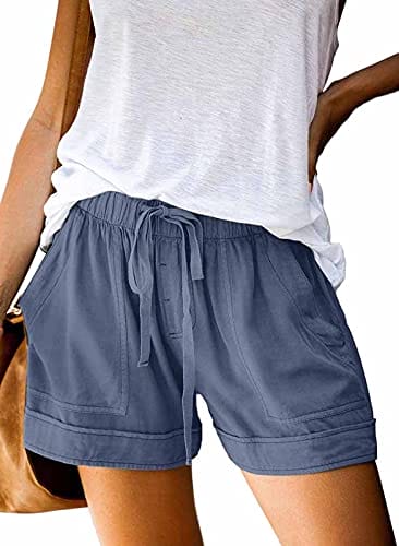 Wielsscca Womens Drawstring Shorts Summer Elastic Waist Casual Lightweight with Pockets A-Blue L
