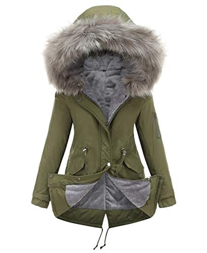 chouyatou Women's Winter Sherpa Lined Faux Fur Hooded Mid Long Safari Parka Coat (X-Large, Army Green)
