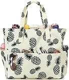 LEDAOU Large Beach Tote Bag Women Waterproof Sandproof Zipper for Pool Gym Grocery Travel with Wet Pocket (Beige)