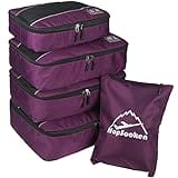 HOPSOOKEN 5pc Packing Cubes Set Large Travel Luggage Organizer 4 Cubes 1 Laundry Pouch Zipper Bag (Purple)