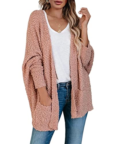 Saodimallsu Womens Chunky Popcorn Cardigan Oversized Open Front Boyfriend Batwing Long Sleeve Knit Sweaters