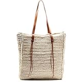 miss fong Beach Bag, Beach Bags for Women,Straw Bag, Beach Tote Bag, Straw Beach Bag with Inner Zipper Pocket and Leather Handle