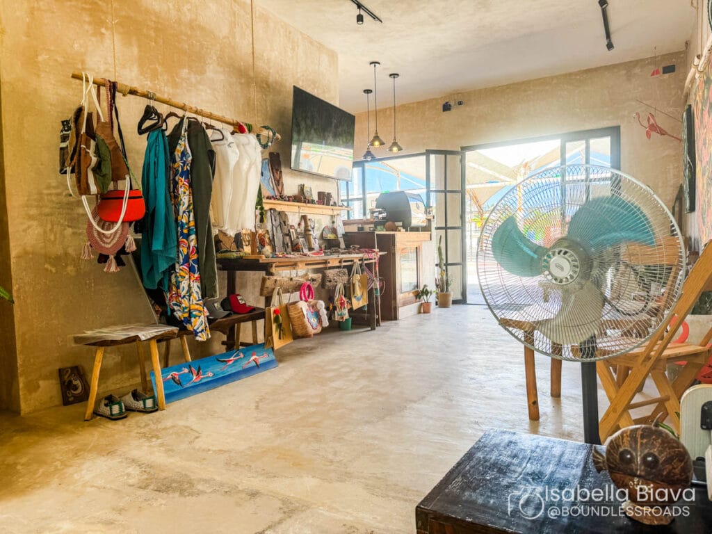 Stylish boutique interior with clothes and accessories.