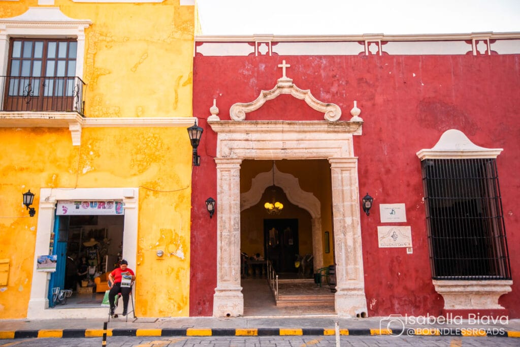 Colorful colonial street with building and doorway.