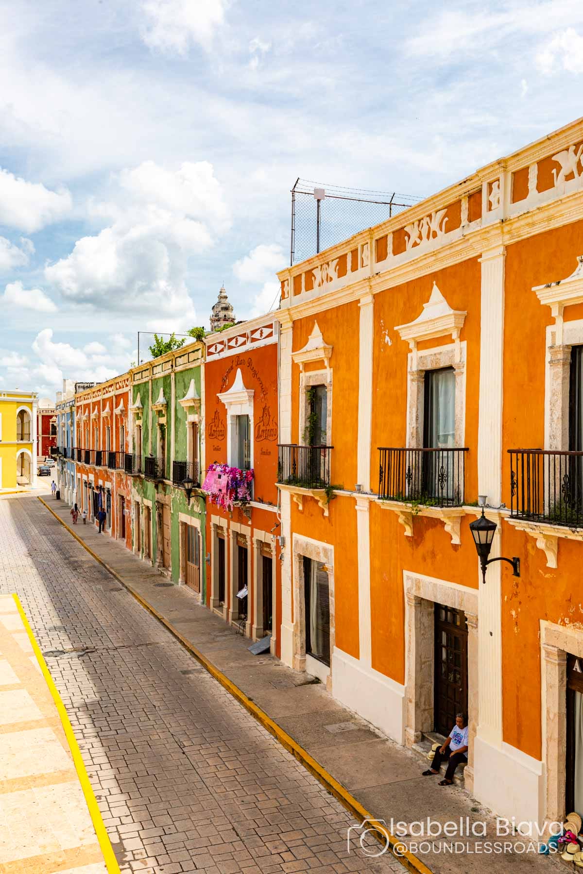 Colorful colonial buildings on quiet street